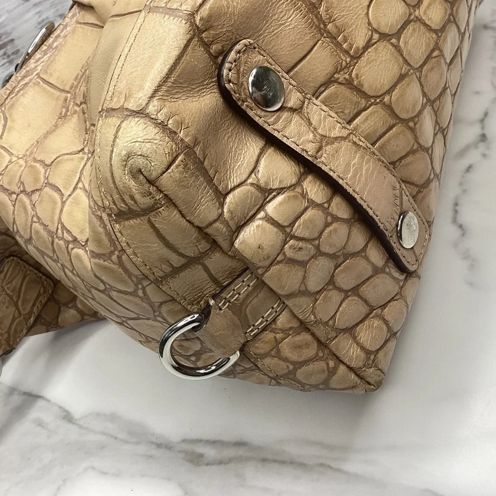 RARE COACH ASHLEY SATCHEL FAUX CROC TAN CAMEL HAND SHOULDER BAG FALL RETIRED GUC